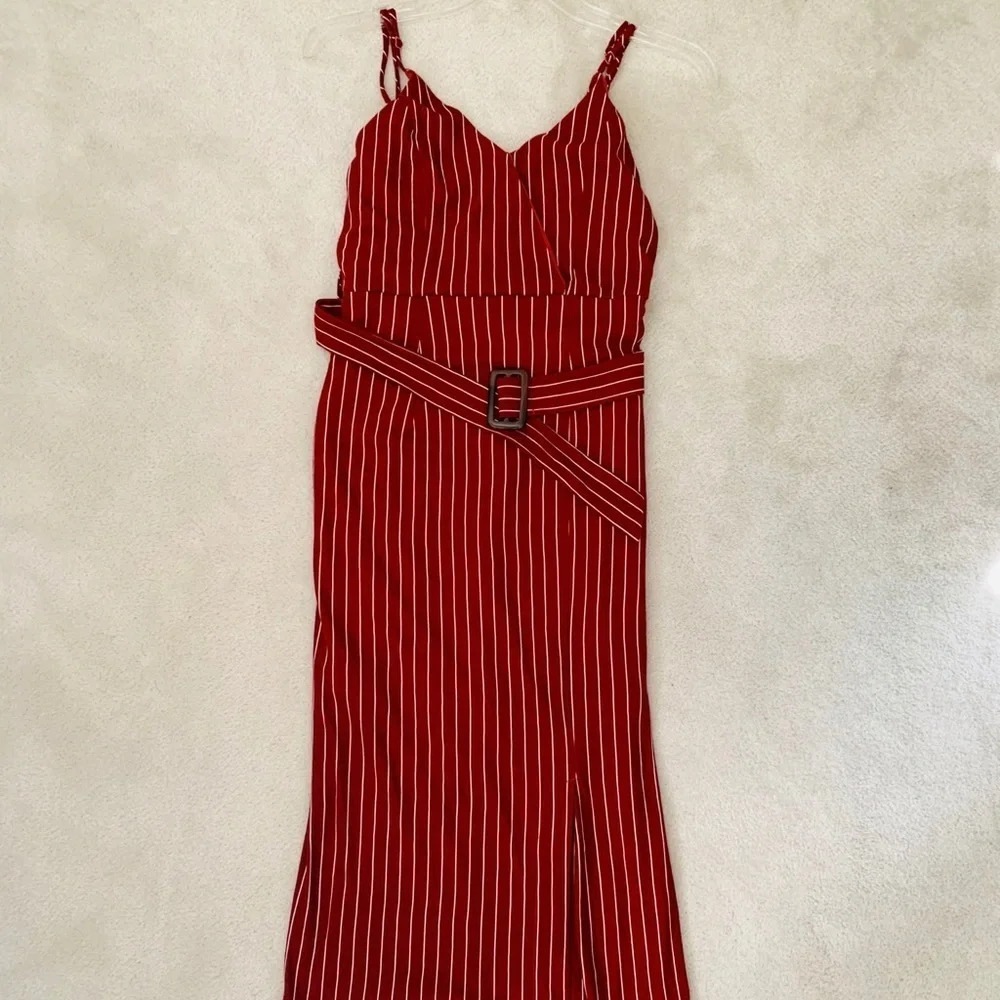 BURNT Umber color form fitting stripes dress, XS-S